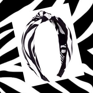 New Black & White Zebra Print Knot Fabric Headba…